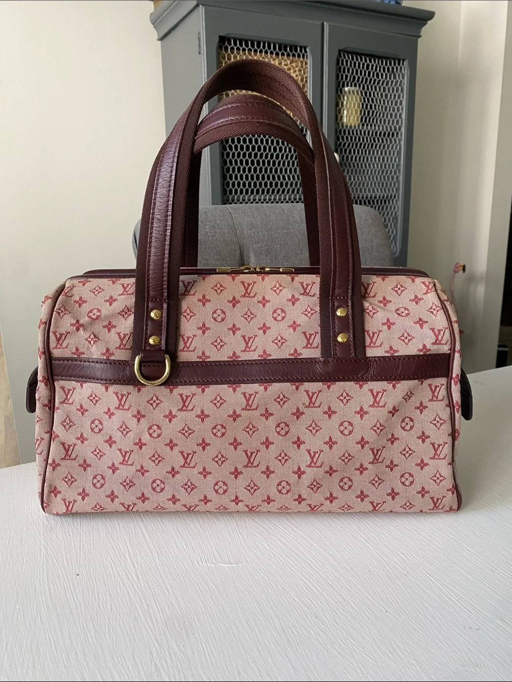 Louis Vuitton Mini Lin Josephine GM Cherry & Bordeaux Canvas with COA